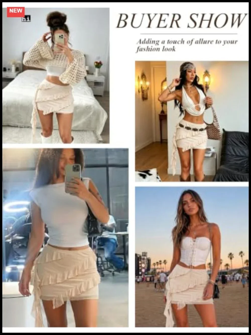 Flowy Ruffle Mini Skirt for Women - Boho Casual Elastic Waist